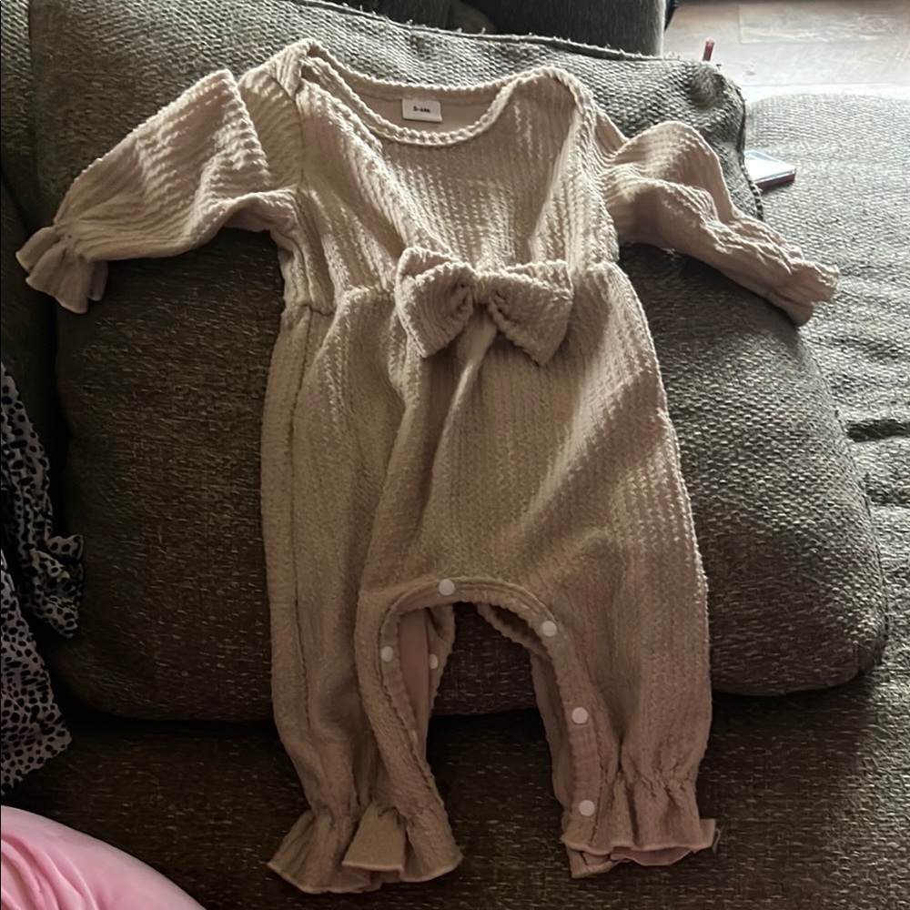 Tan Bodysuit One Piece with Long Sleeves and Ruffled Edges